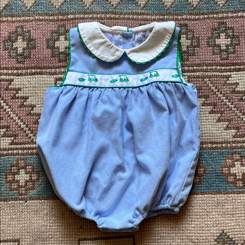Seaside Smocked Girls Golf Ribbon Blue Bubble - size 3 mos